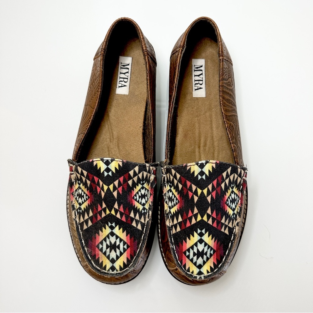 Myra Bag Moc Toe Leather + Canvas Shoes 9 Western - Picture 2 of 9